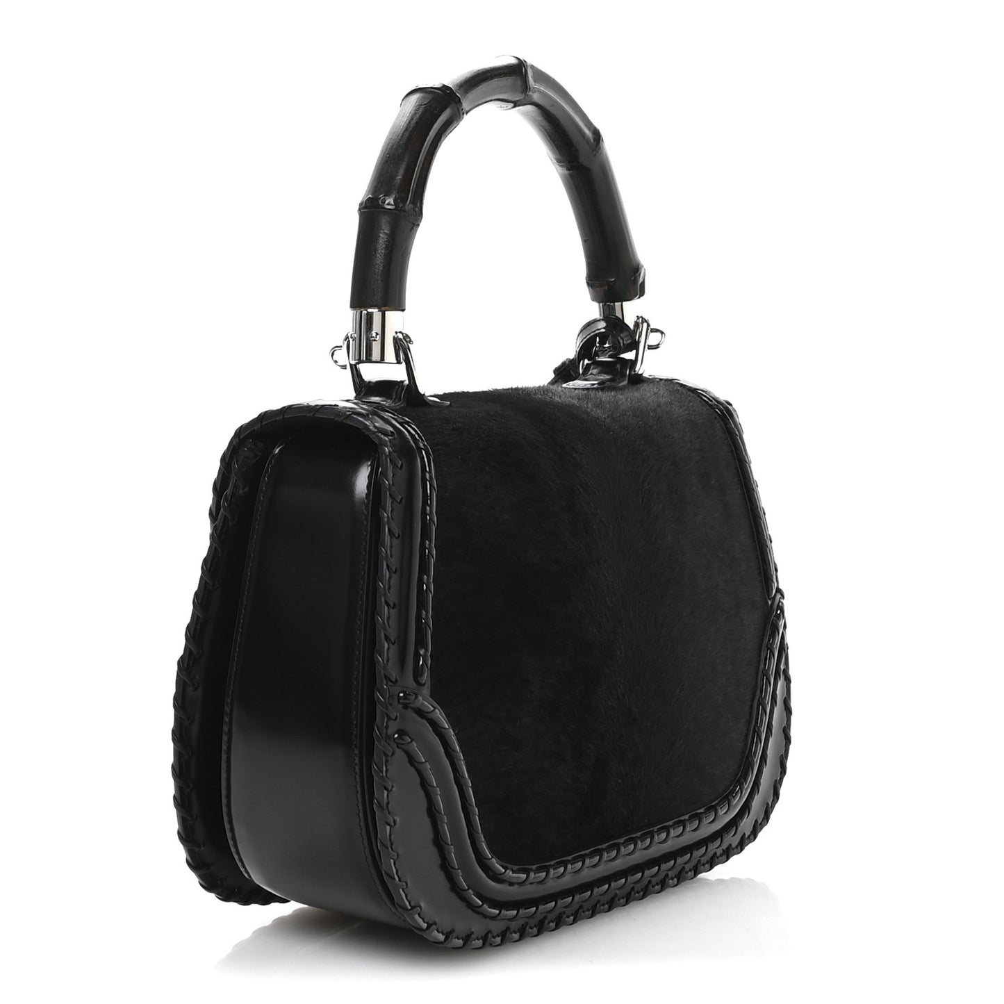 Pony Hair New Bamboo Medium Top Handle Bag Black