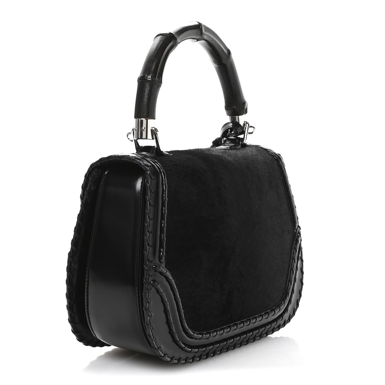 Gucci Pony Hair New Bamboo Medium Top Handle Bag Black 3 of 11