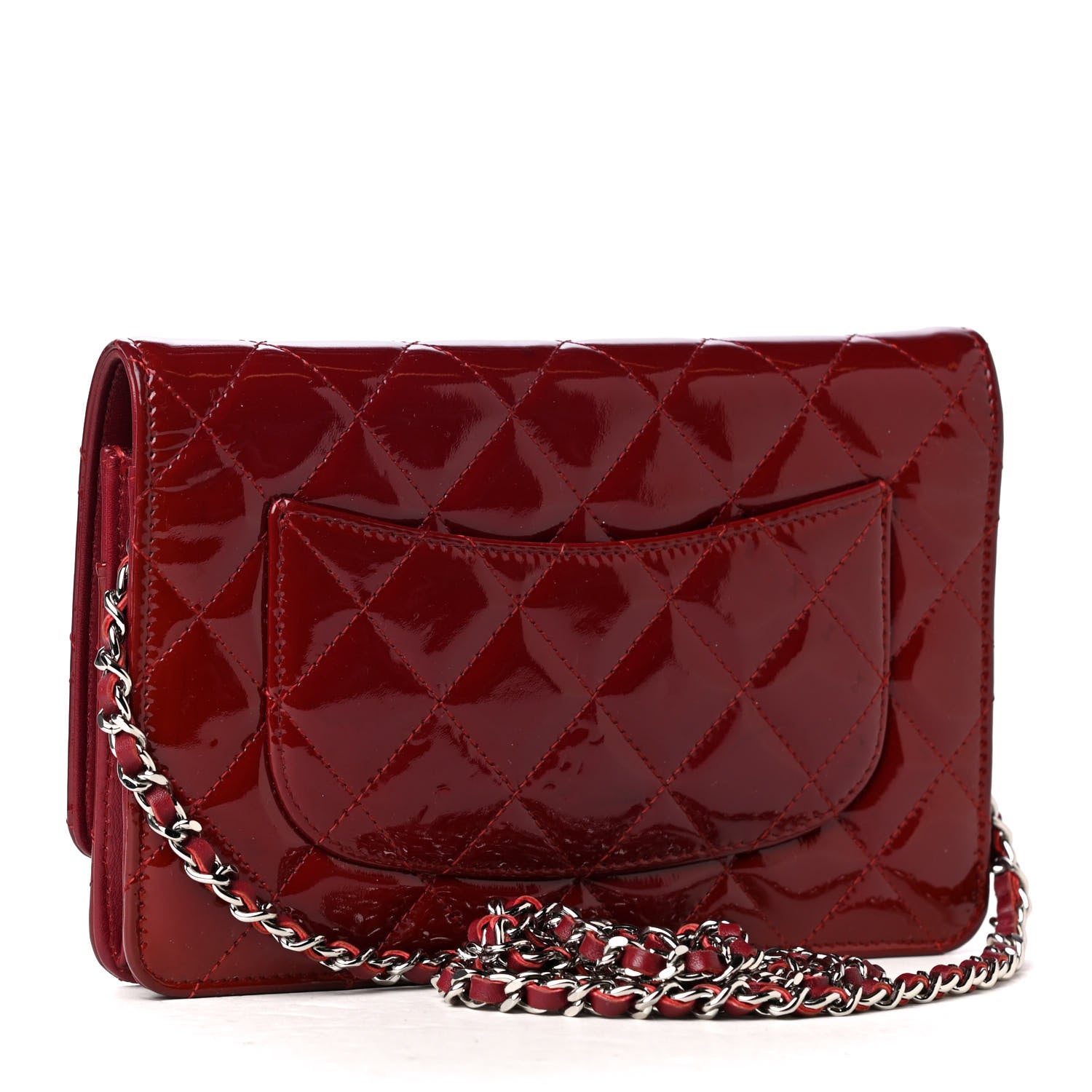 Chanel Patent Quilted Wallet On Chain WOC Red 3 of 6