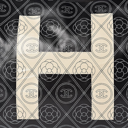 Chanel Coated Canvas Camellia Large Shopping Tote Black Beige 8 of 11