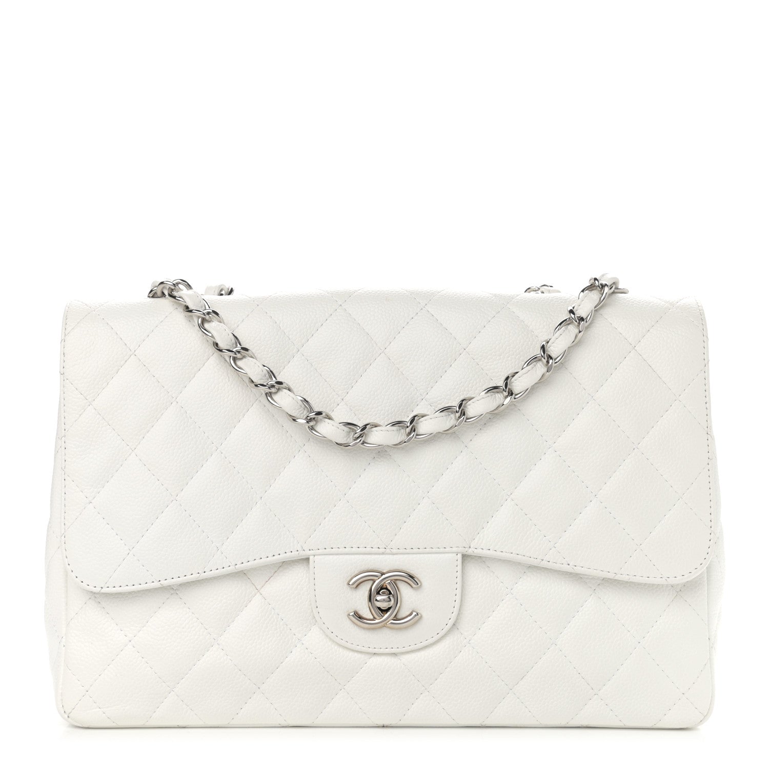 Chanel Caviar Quilted Jumbo Single Flap White 1 of 11