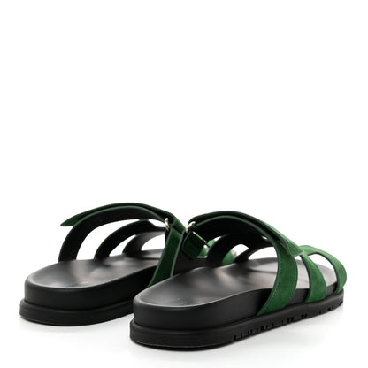Hermes Suede Goatskin Womens Chypre Sandals 40.5 Vert Electrique 4 of 8
