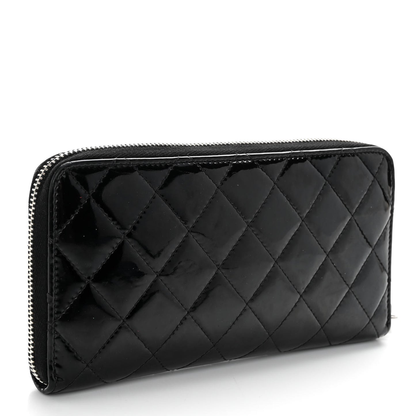 Patent Quilted Zip Around Wallet Black