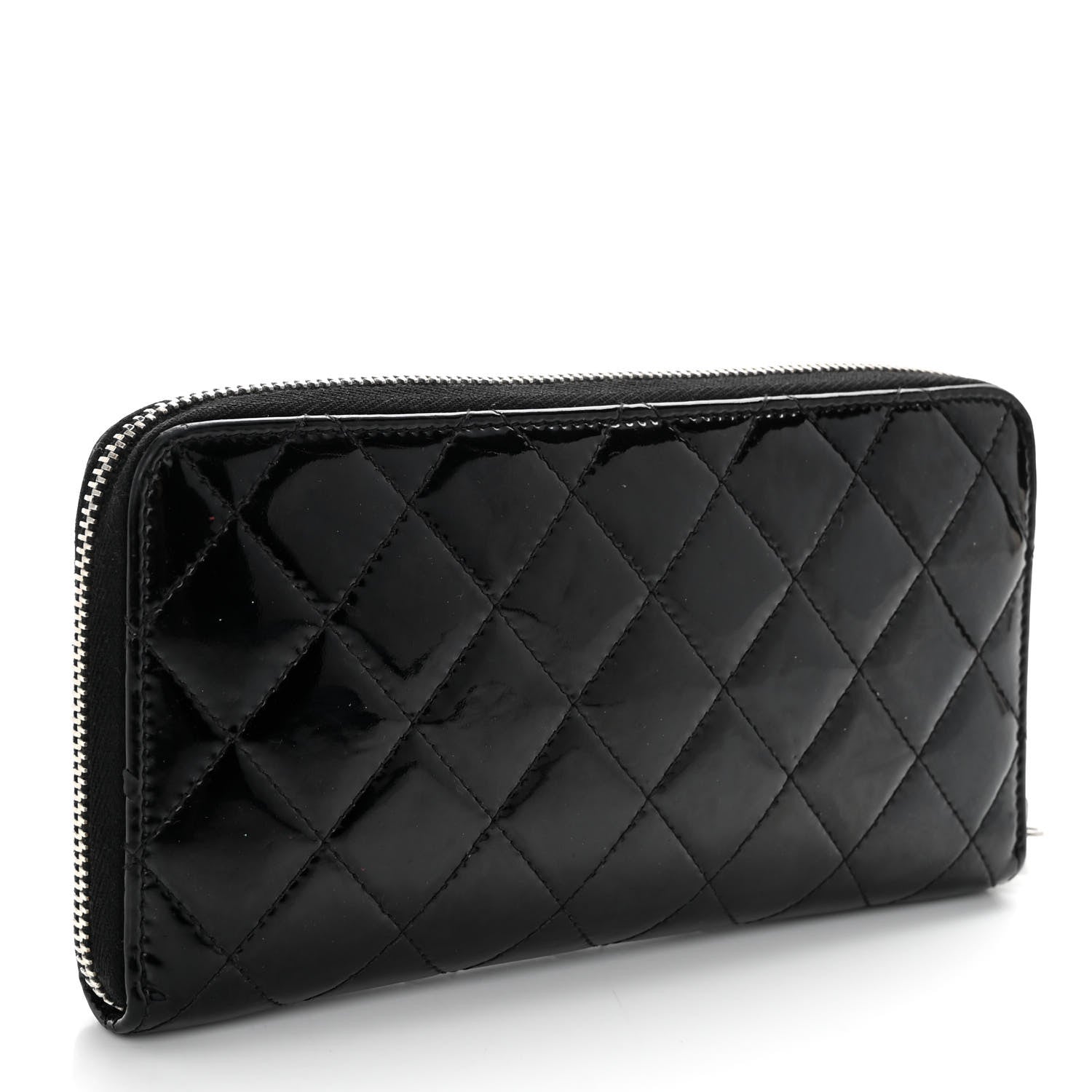Chanel Patent Quilted Zip Around Wallet Black 3 of 11