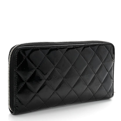 Chanel Patent Quilted Zip Around Wallet Black 3 of 11