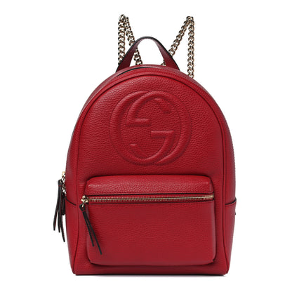 Gucci Pebbled Calfskin Soho Chain Backpack Hibiscus Red 1 of 4