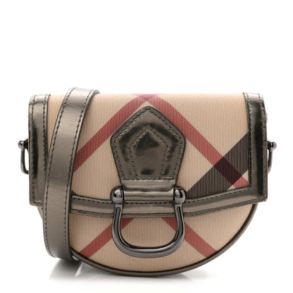 Burberry Patent Nova Check Mini Crossbody Bag Pewter 1 of 14
