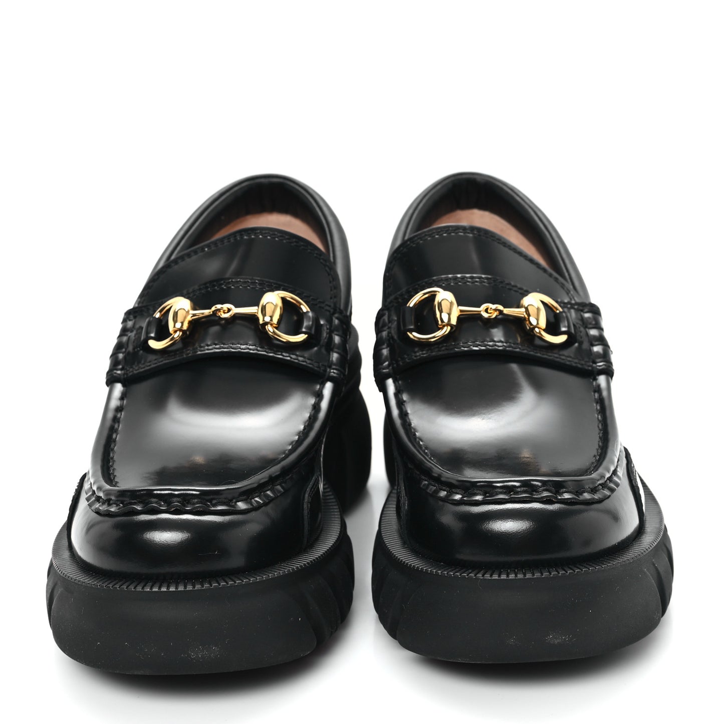 Magnum Calfskin Nappa Samoa Womens Horsebit Platform Chunky Lug Sole 40mm Loafers 35 Black