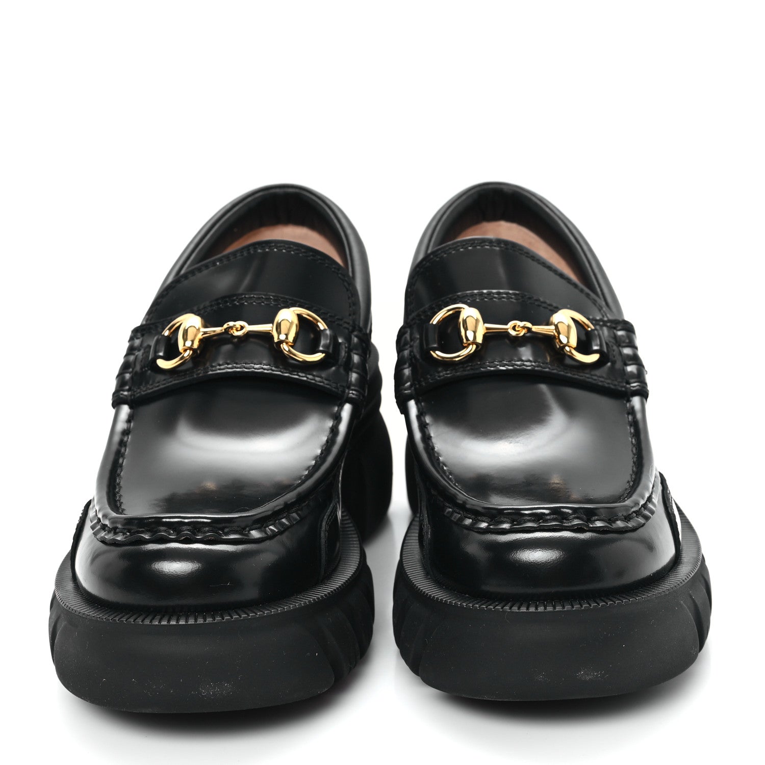 Gucci Magnum Calfskin Nappa Samoa Womens Horsebit Platform Chunky Lug Sole 40mm Loafers 35 Black 3 of 9