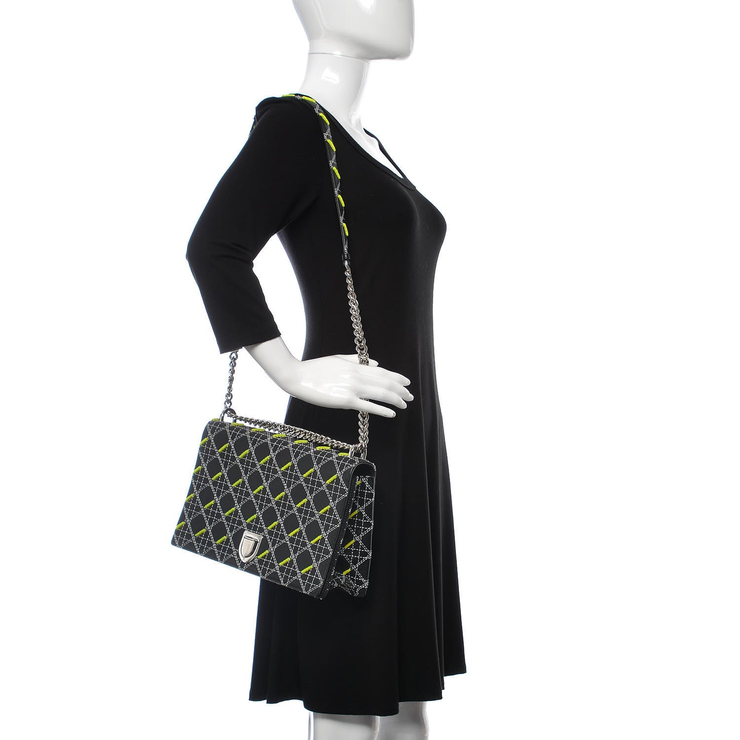 Calfskin Tufted Large Diorama Flap Bag Black Neon