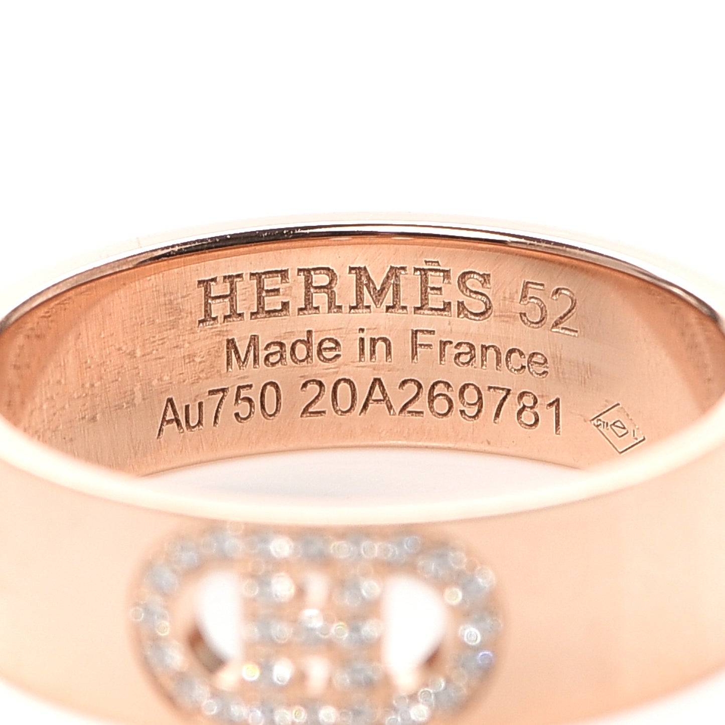 18K Rose Gold Diamond PM H D'Ancre Ring 52 6