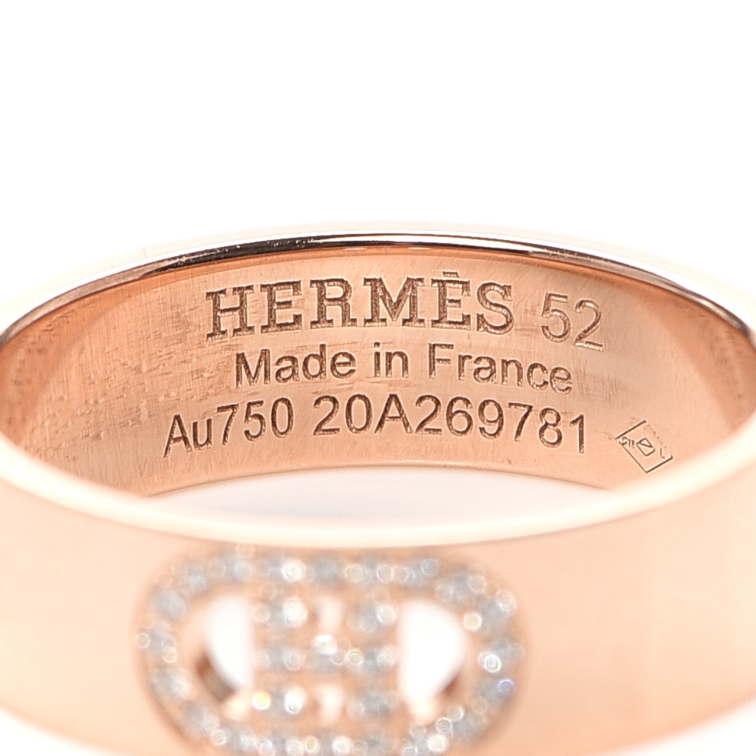 Hermes 18K Rose Gold Diamond PM H D'Ancre Ring 52 6 4 of 5