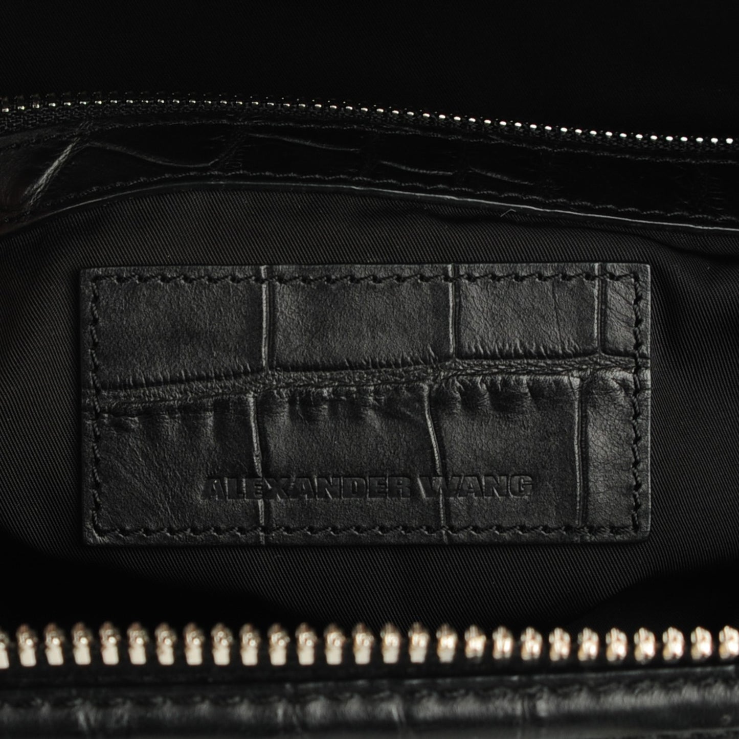 Calfskin Crocodile Embossed Small Liner Tote Black