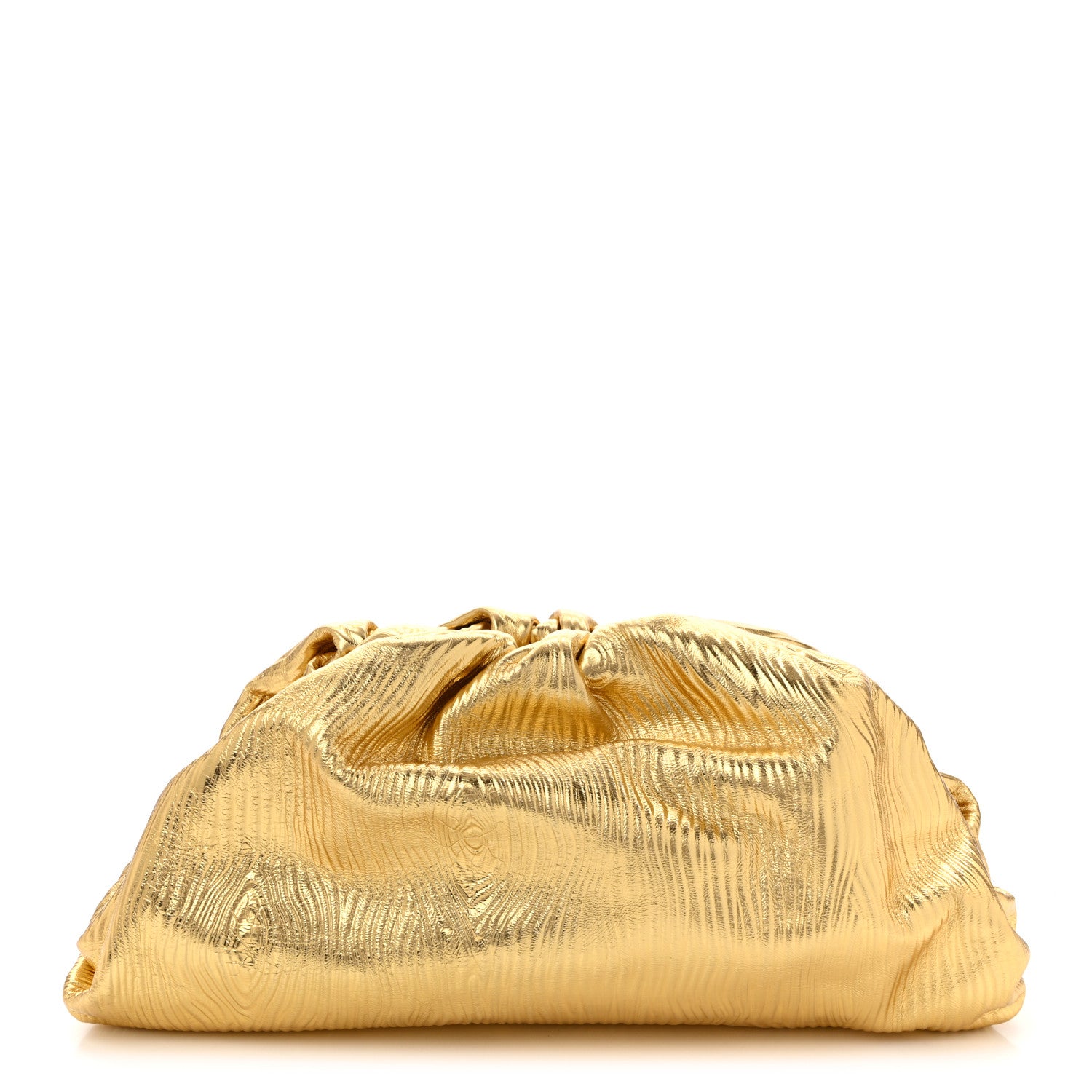 Bottega Veneta Metallic Bark Calfskin Embossed The Pouch Oversized Clutch Oro 1 of 10