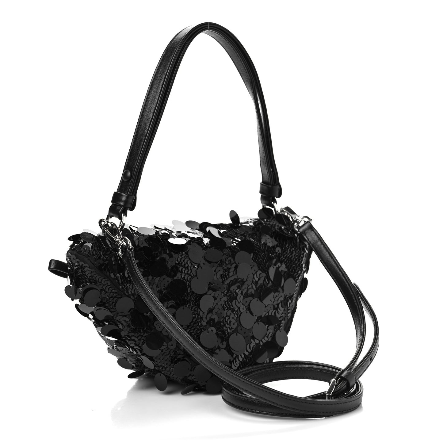 Paillettes Vitello Triangle Crossbody Black