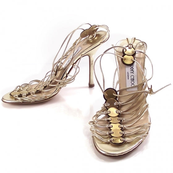 Jimmy Choo Medaillon Strappy Heels Gold 39 1 of 8