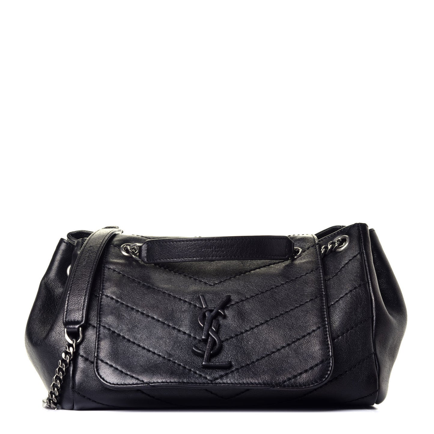 Vintage Lambskin Chevron Monogram Small Nolita Black
