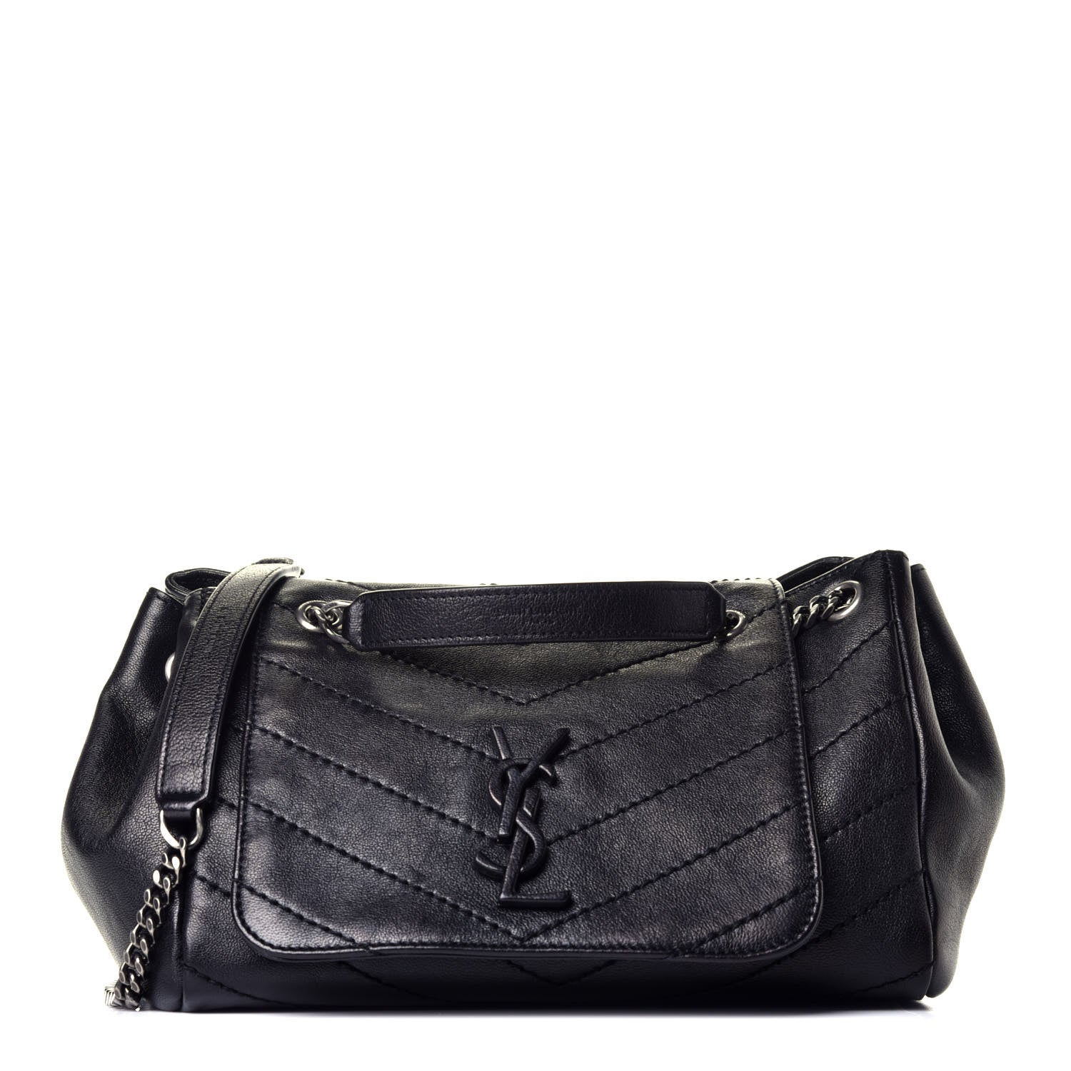 Saint Laurent Vintage Lambskin Chevron Monogram Small Nolita Black 1 of 8