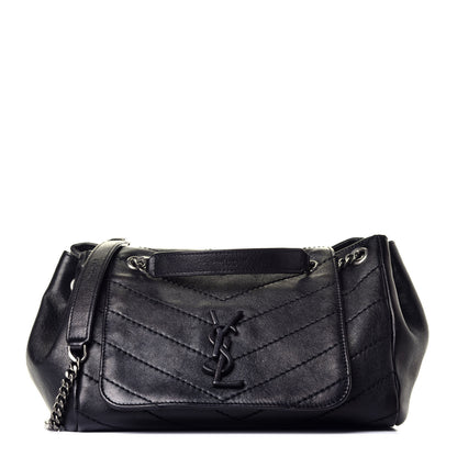 Saint Laurent Vintage Lambskin Chevron Monogram Small Nolita Black 1 of 8