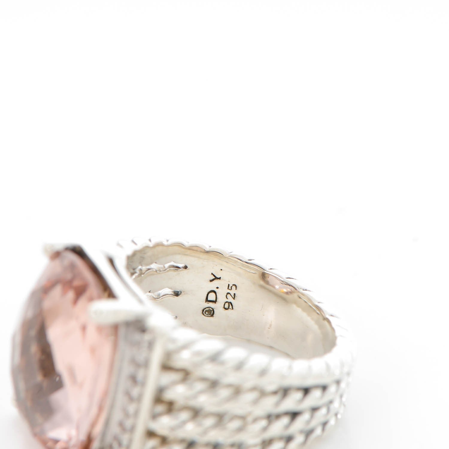 David Yurman Sterling Silver Diamond Morganite 16mm Wheaton Ring 54 7 4 of 5