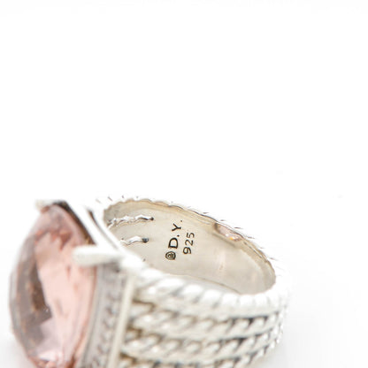 David Yurman Sterling Silver Diamond Morganite 16mm Wheaton Ring 54 7 4 of 5