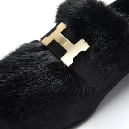 Hermes Mink Fur Suede Goatskin Paris Loafers 35 Black 9 of 10
