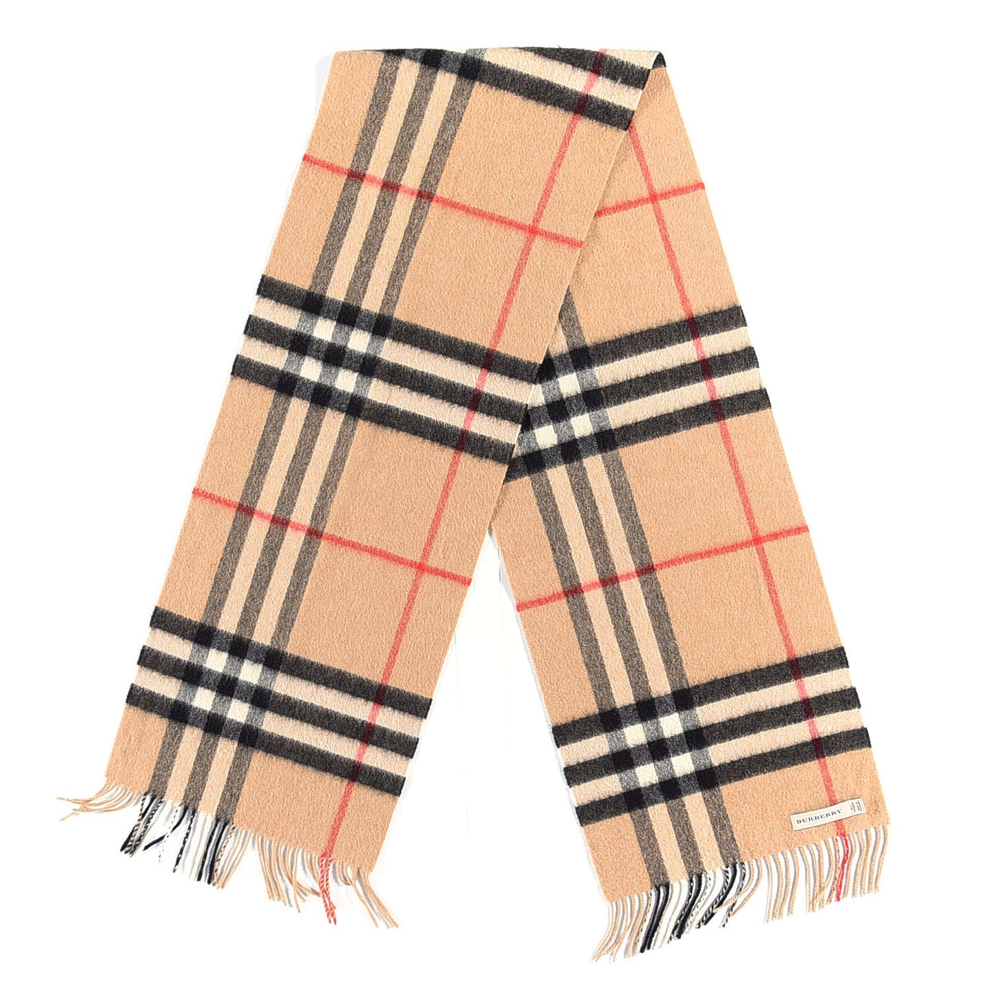 Cashmere Giant Heritage Check Fringe Scarf Camel
