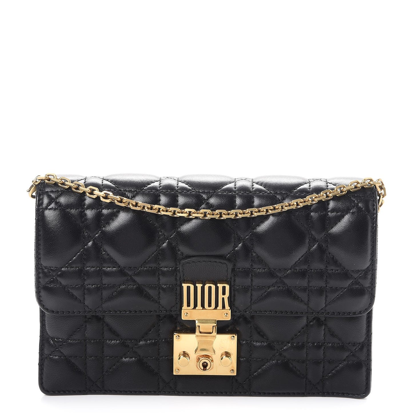 Lambskin Cannage Dioraddict Wallet On Chain Clutch Black