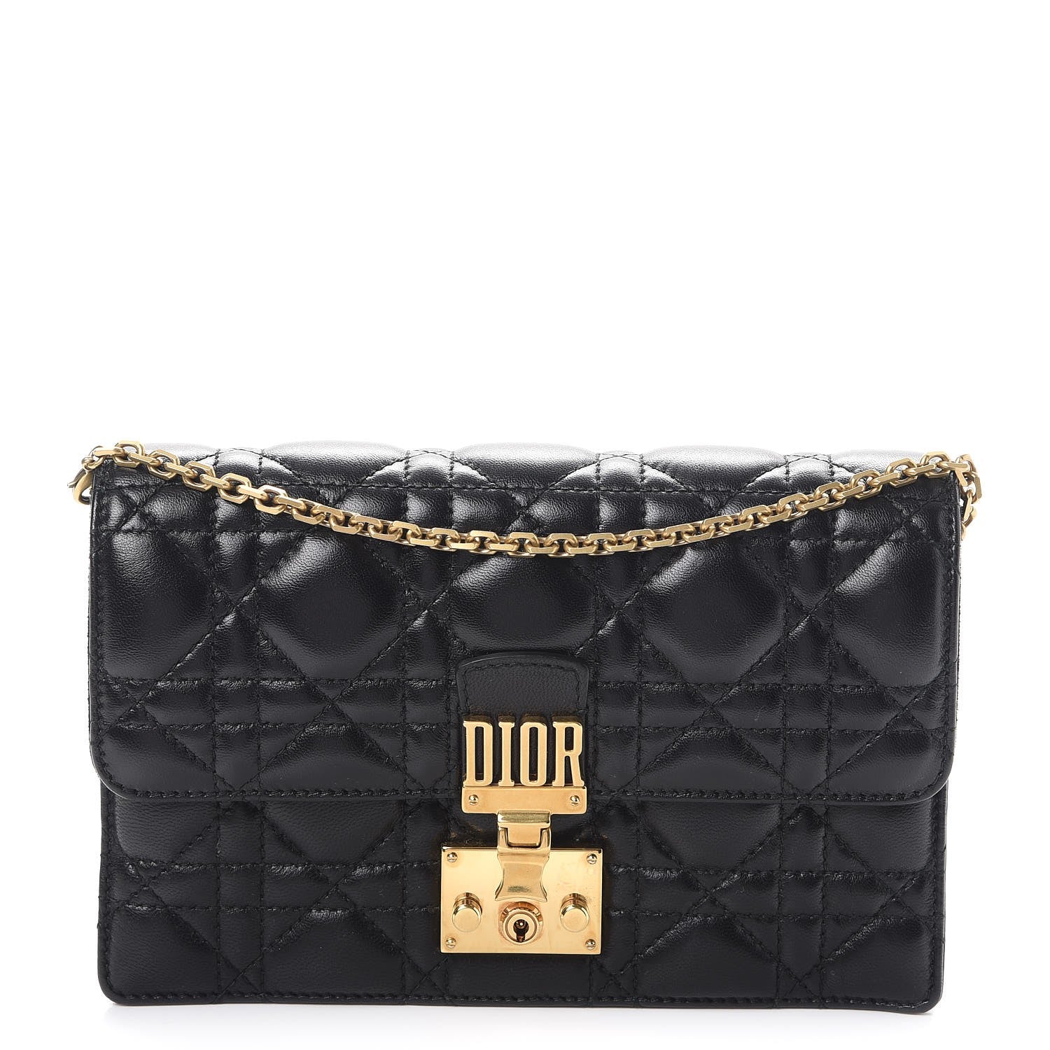 Christian Dior Lambskin Cannage Dioraddict Wallet On Chain Clutch Black 1 of 9
