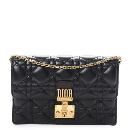 Christian Dior Lambskin Cannage Dioraddict Wallet On Chain Clutch Black 1 of 9