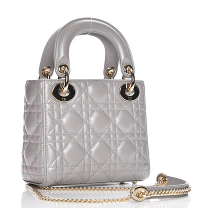 Christian Dior Metallic Lambskin Cannage Mini Lady Dior Grey 3 of 8