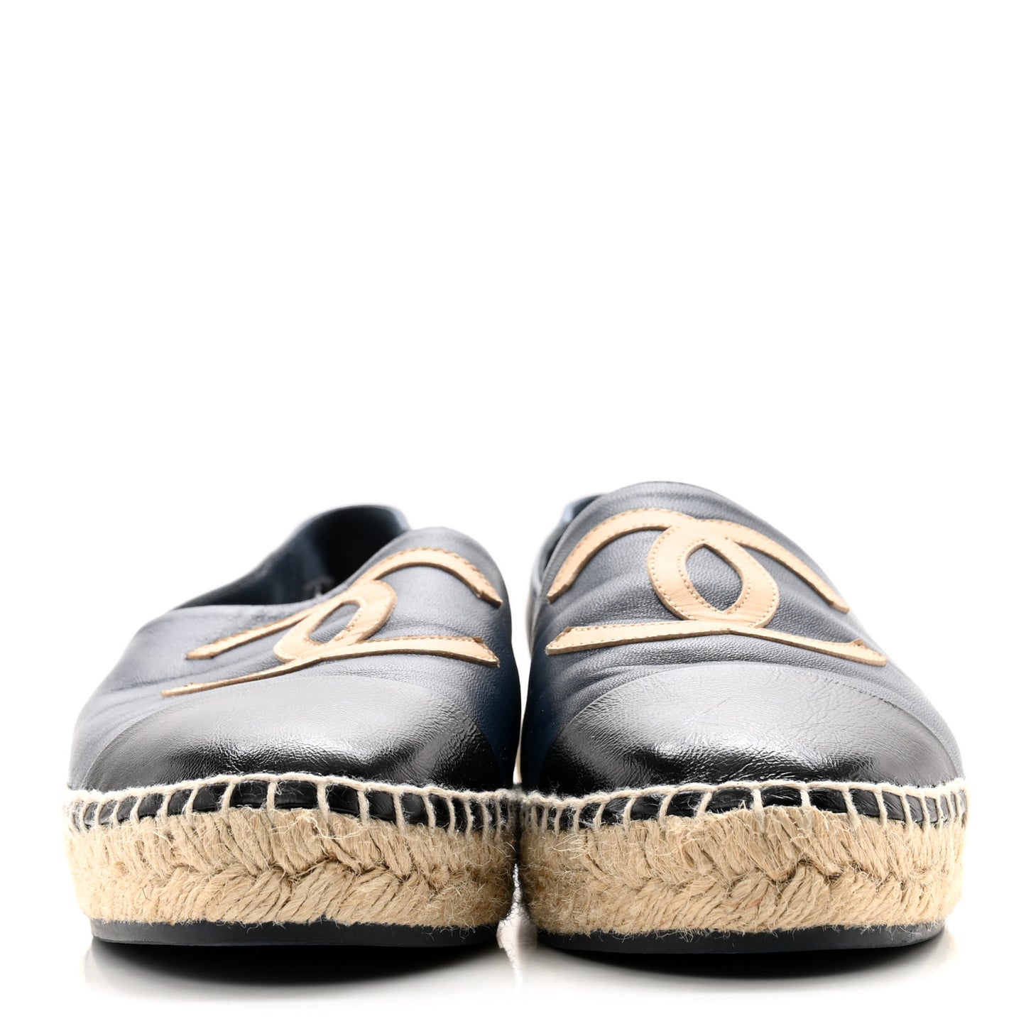 Lambskin Shiny Calfskin CC Espadrilles 39 Navy Blue Beige Black