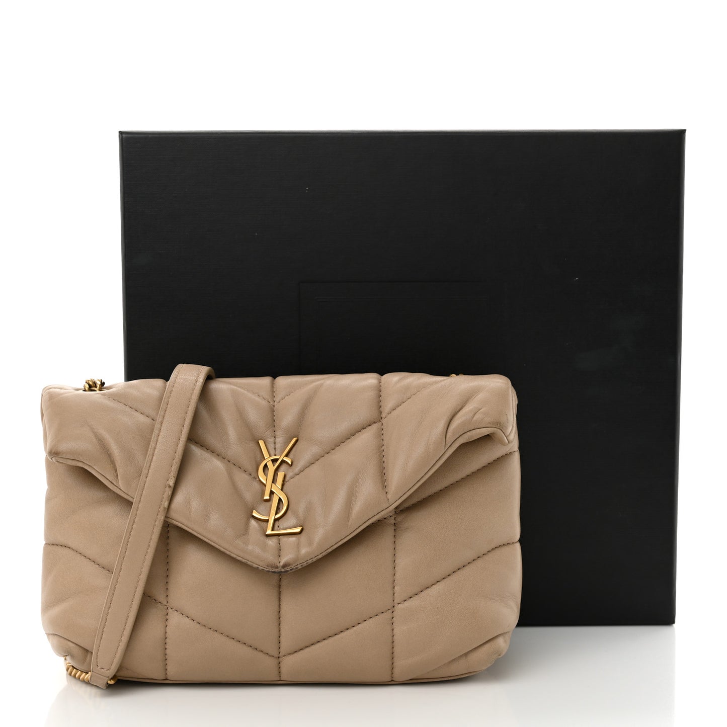 Lambskin Quilted Toy Loulou Puffer Monogram Chain Satchel Dark Beige