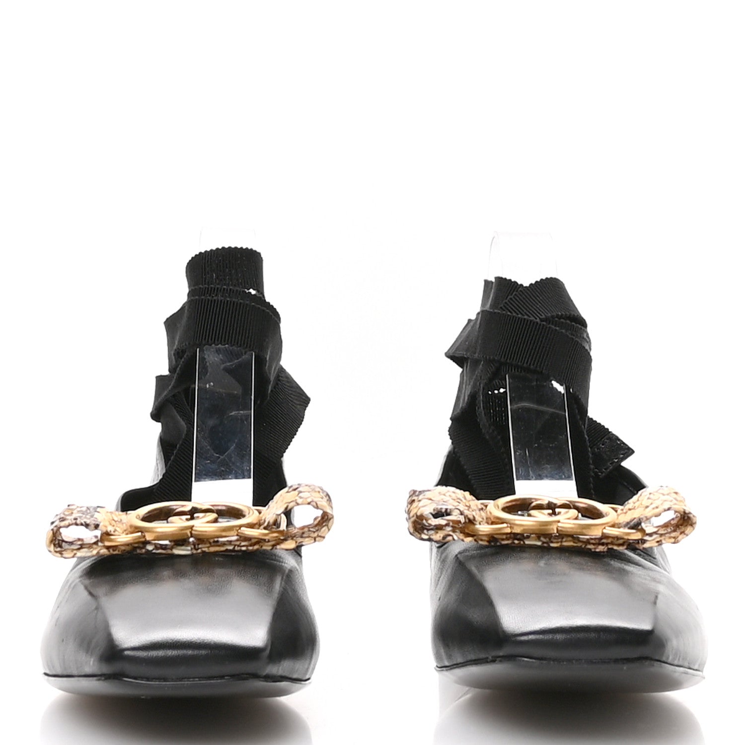 Gucci Malaga Kid Snakeskin Interlocking G Ballet Flats 39 Black 3 of 8