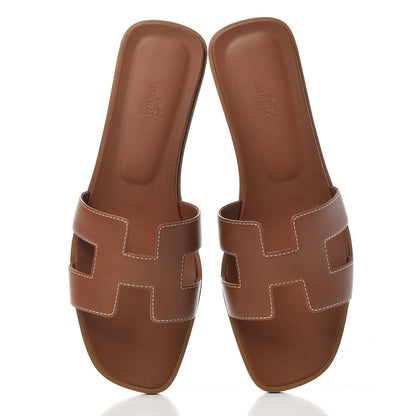 Hermes Box Calfskin Oran Sandals 38.5 Gold 5 of 11
