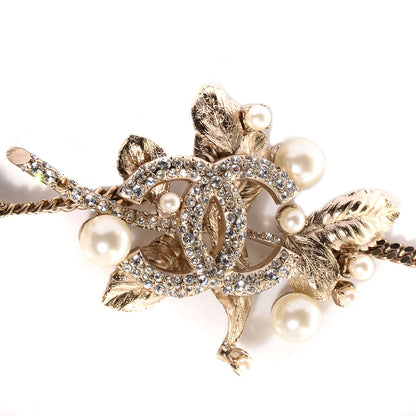 Chanel Crystal Pearl CC Leaf Necklace Gold 3 of 7