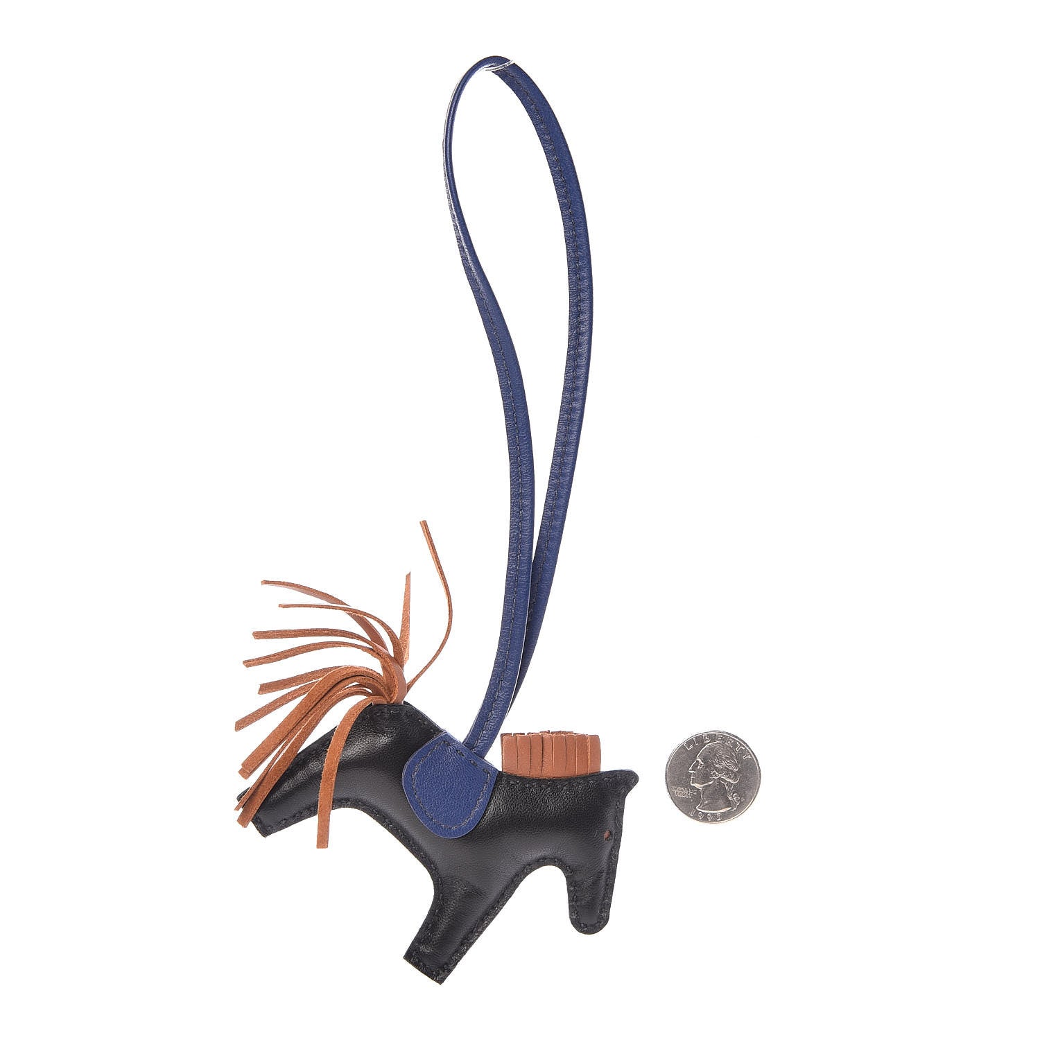 Hermes Milo Lambskin Grigri Rodeo Horse Bag Charm PM Black Bleu Saphir Gold 2 of 5