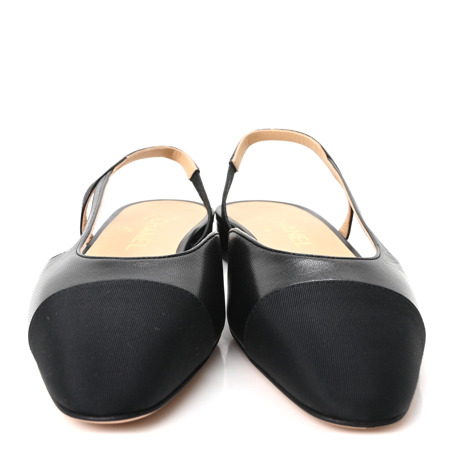 Chanel Goatskin Grosgrain Cap Toe CC Slingback Sandals 37 Black 3 of 10