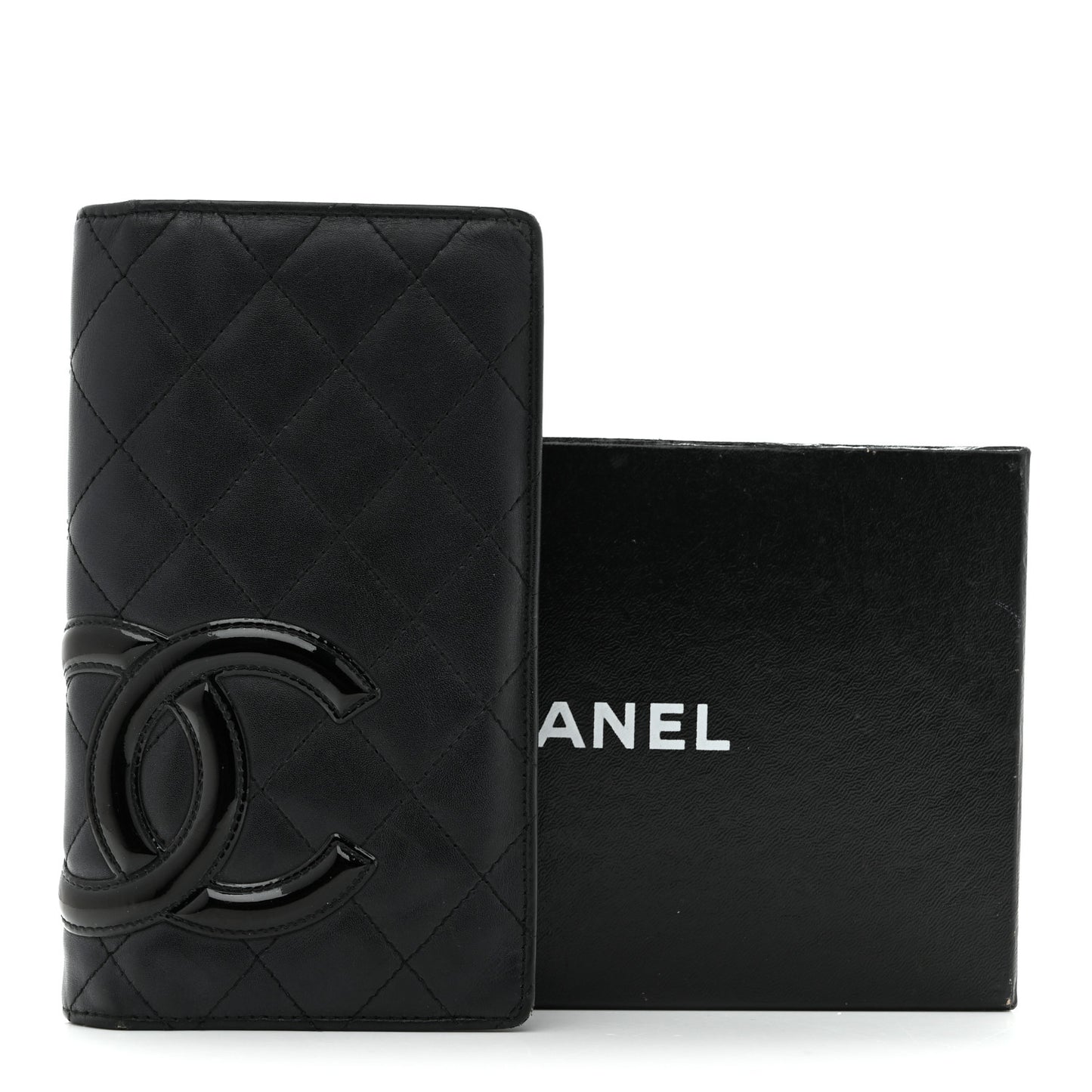 Calfskin Quilted Cambon Yen Wallet Black