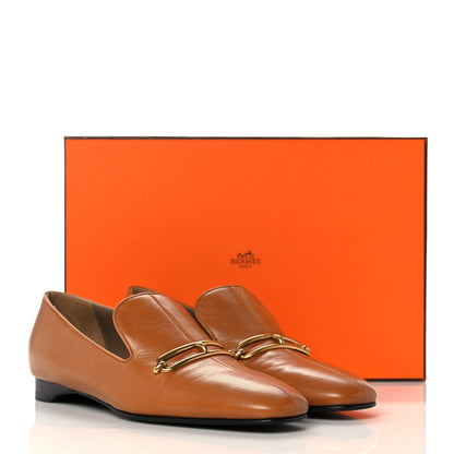 Hermes Goatskin Womens Dahlia Loafers 38 Beige Dore 11 of 11