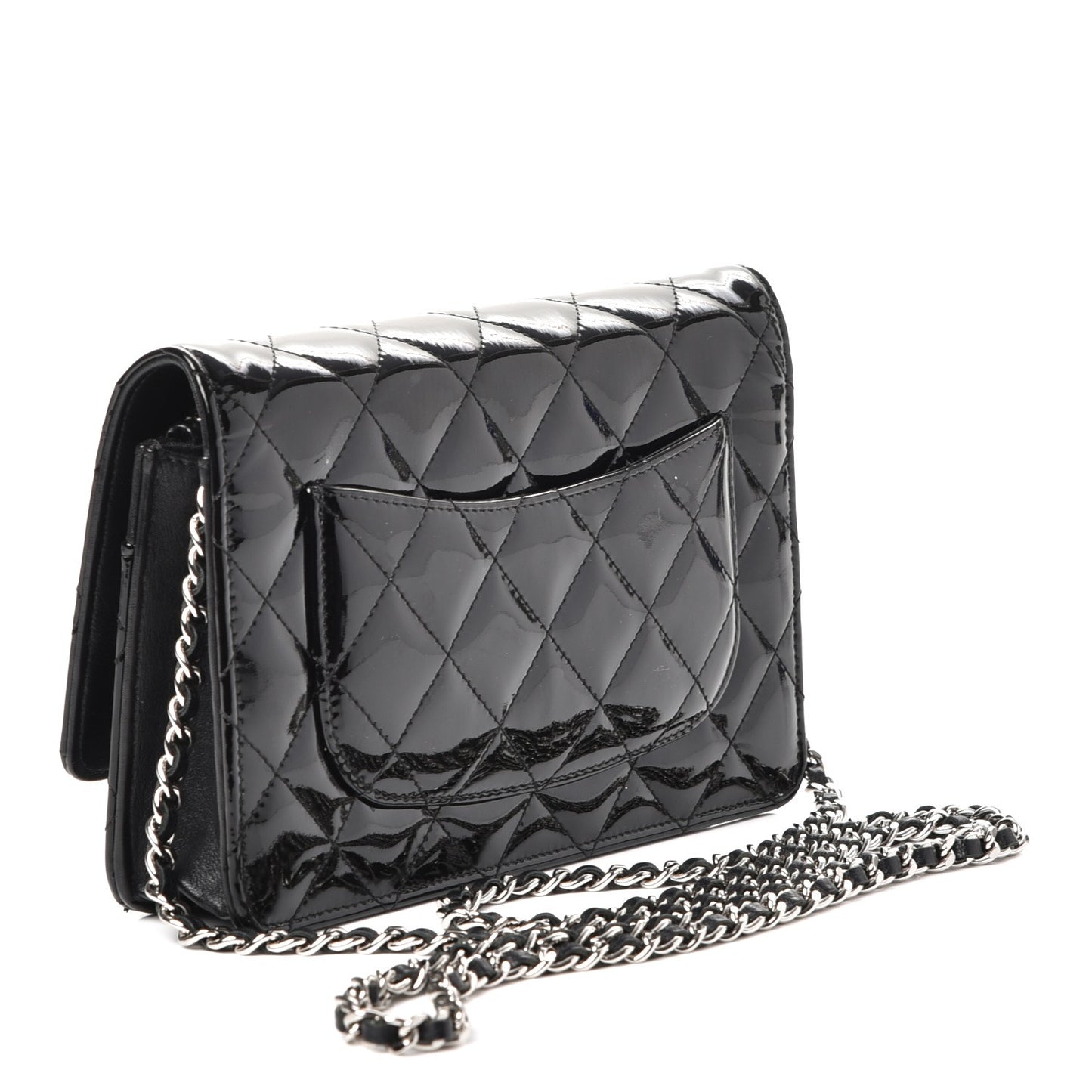 Patent Quilted Wallet On Chain WOC Black