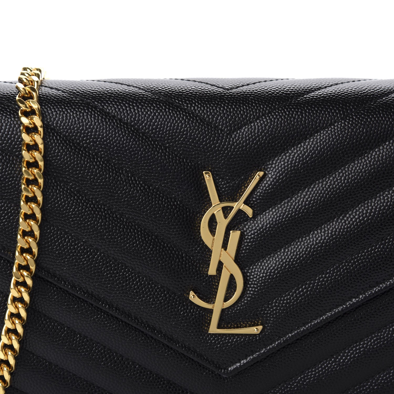 Saint Laurent Grain De Poudre Matelasse Chevron Monogram Chain Wallet Black 10 of 10