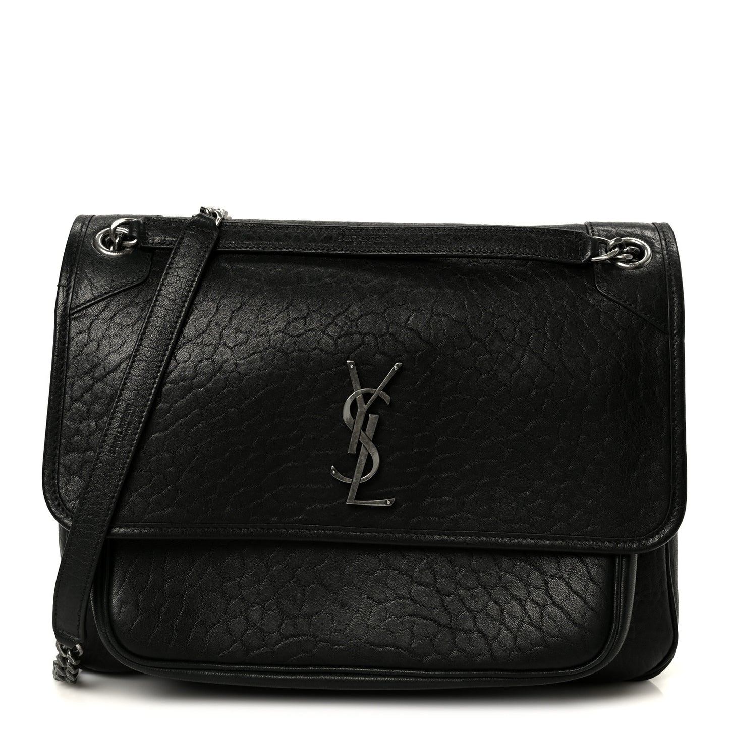 Grained Lambskin Monogram Large Niki Chain Satchel Black
