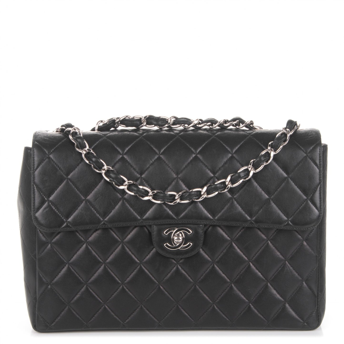 Lambskin Quilted Jumbo Single Flap Black