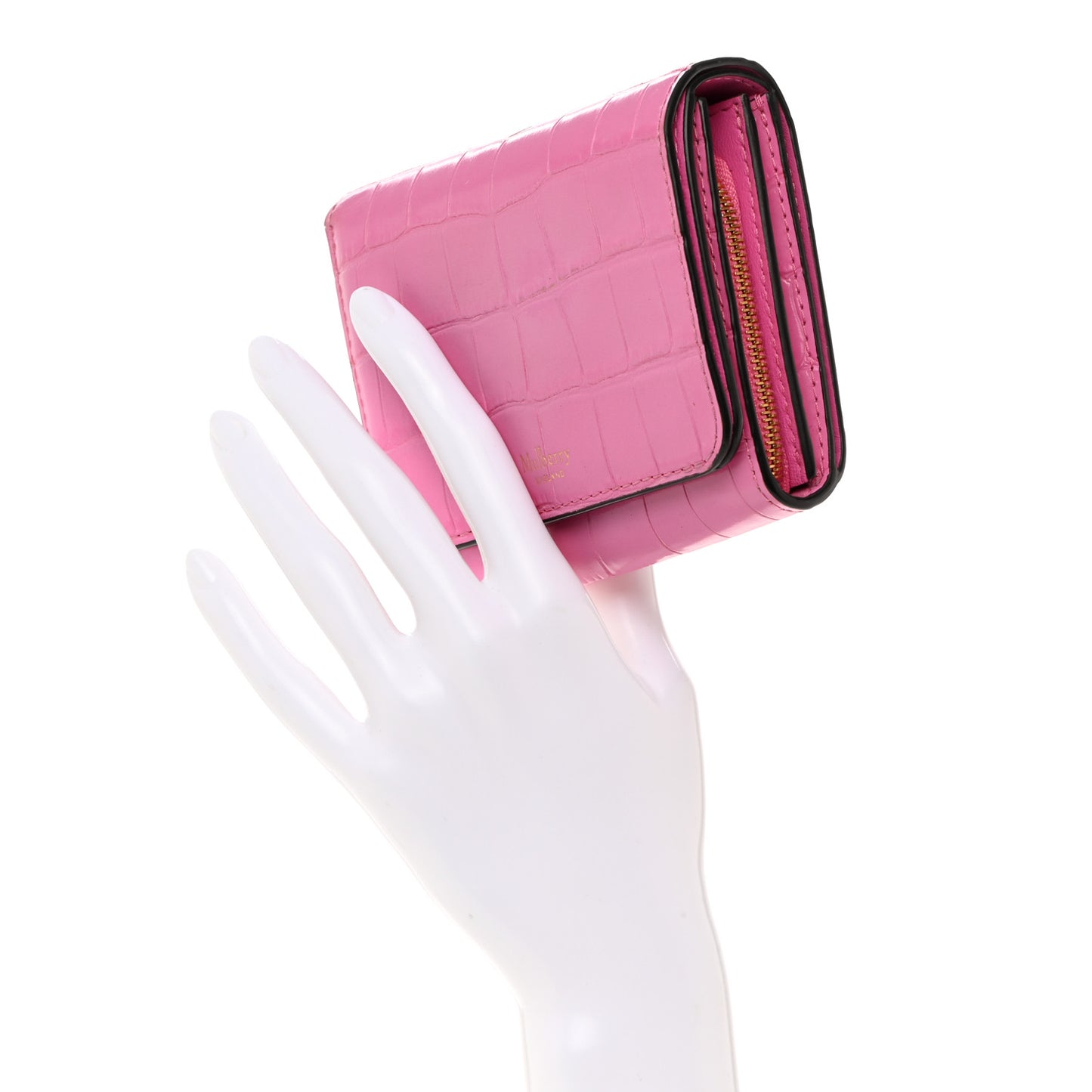 Crocodile Embossed Calfskin Small French Continental Wallet Raspberry Pink