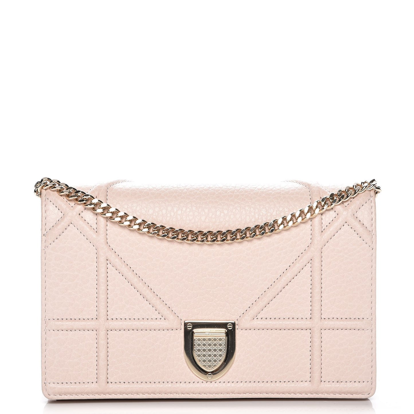 Grained Calfskin Diorama Wallet on Chain Pouch Rose Poudre