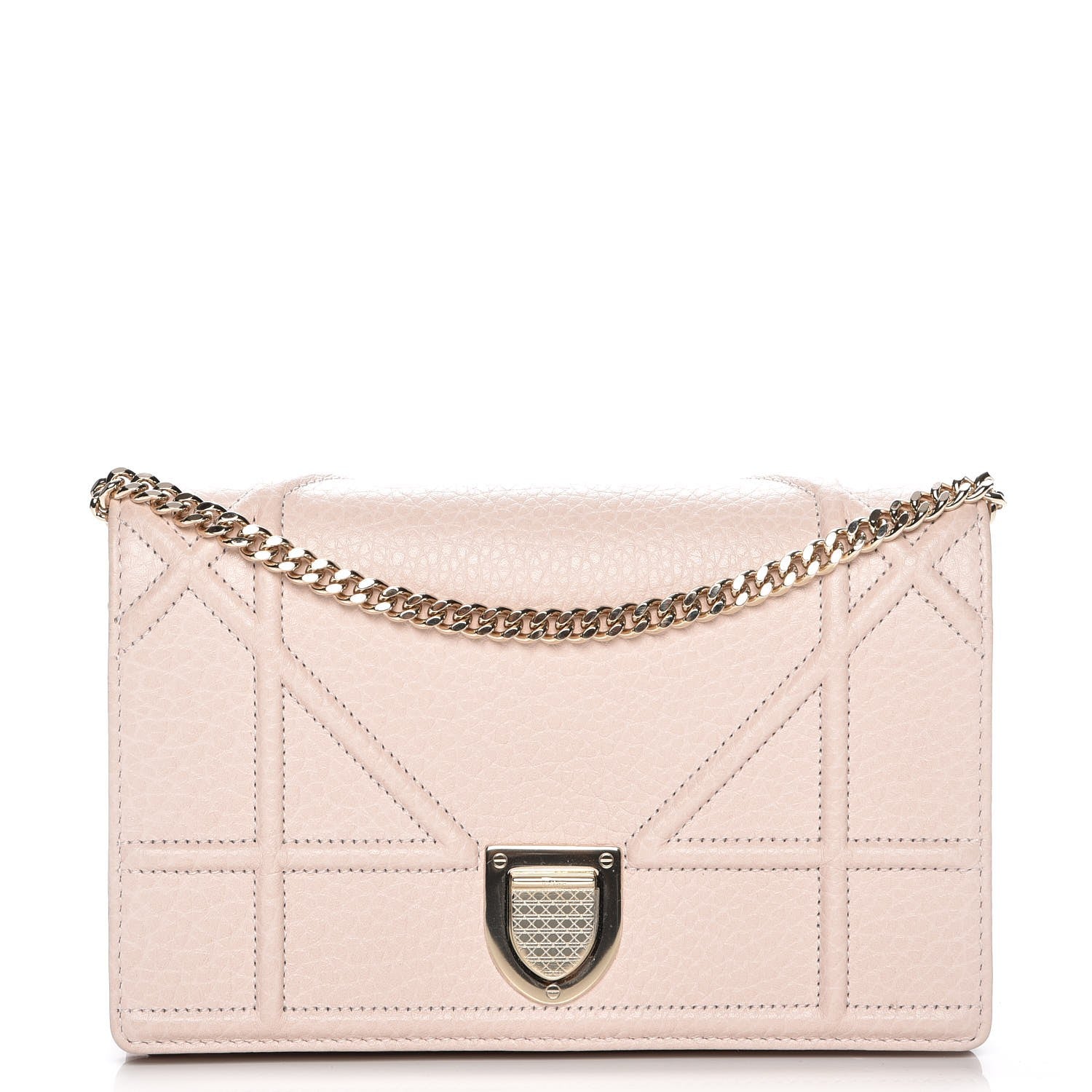 Christian Dior Grained Calfskin Diorama Wallet on Chain Pouch Rose Poudre 1 of 8
