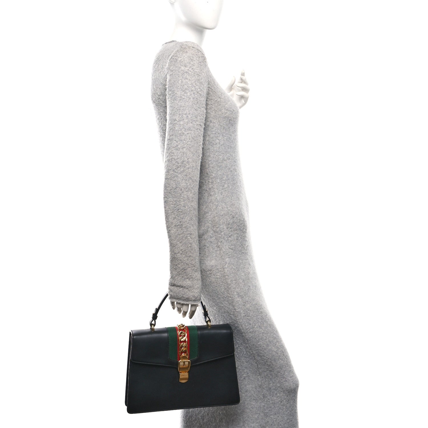 Gucci Calfskin Medium Sylvie Top Handle Bag Black 2 of 10