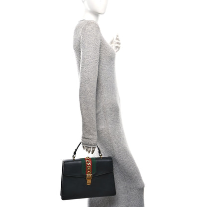 Gucci Calfskin Medium Sylvie Top Handle Bag Black 2 of 10