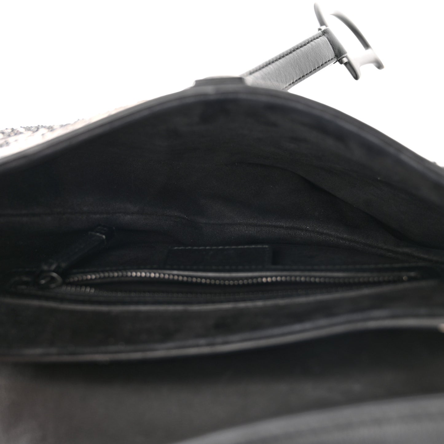 Calfskin Embroidered Palm Tree Toile De Jouy Saddle Bag White Black